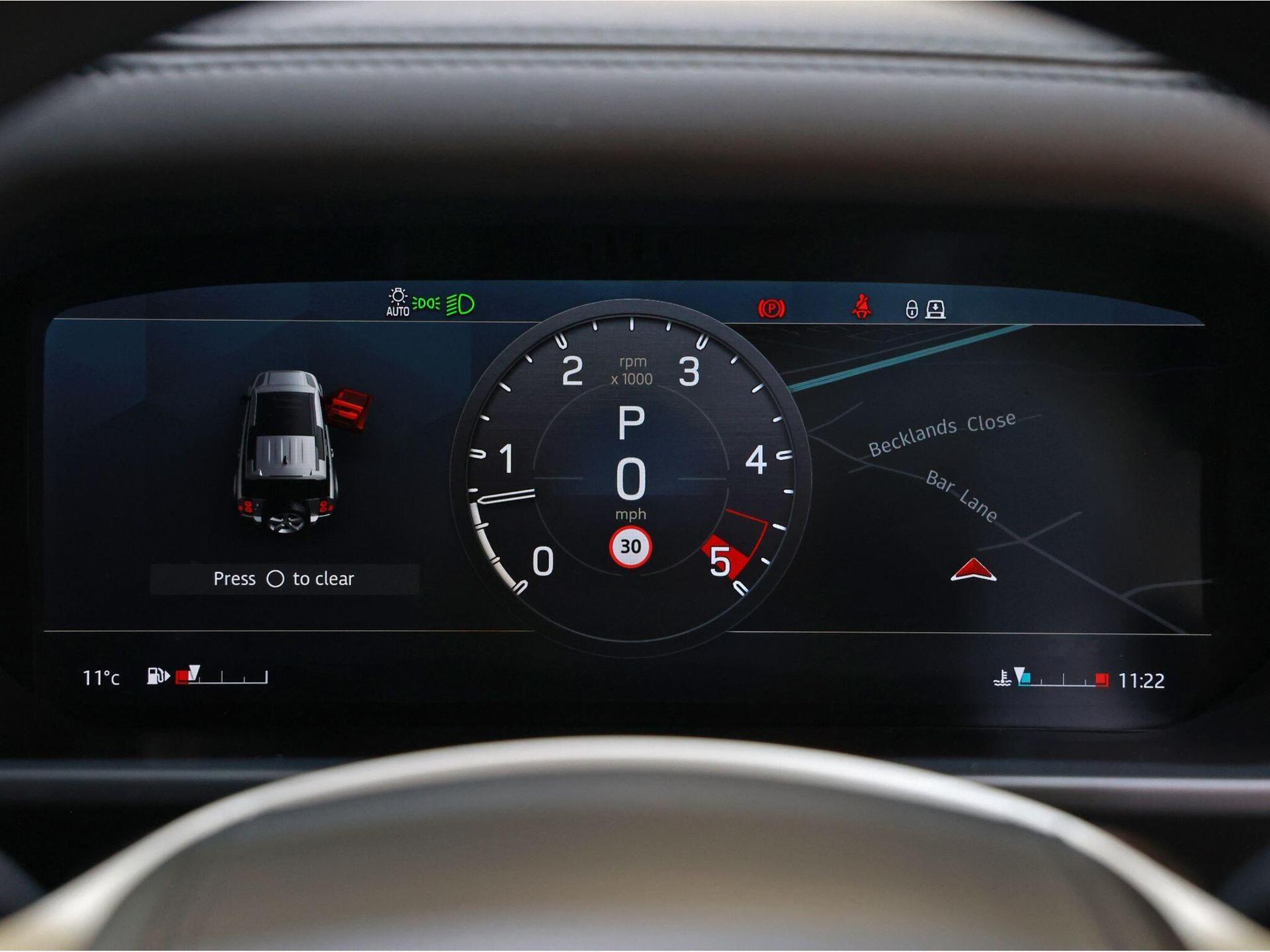 An interior shot of the driver instruments on a 2022 Land Rover Defender 110