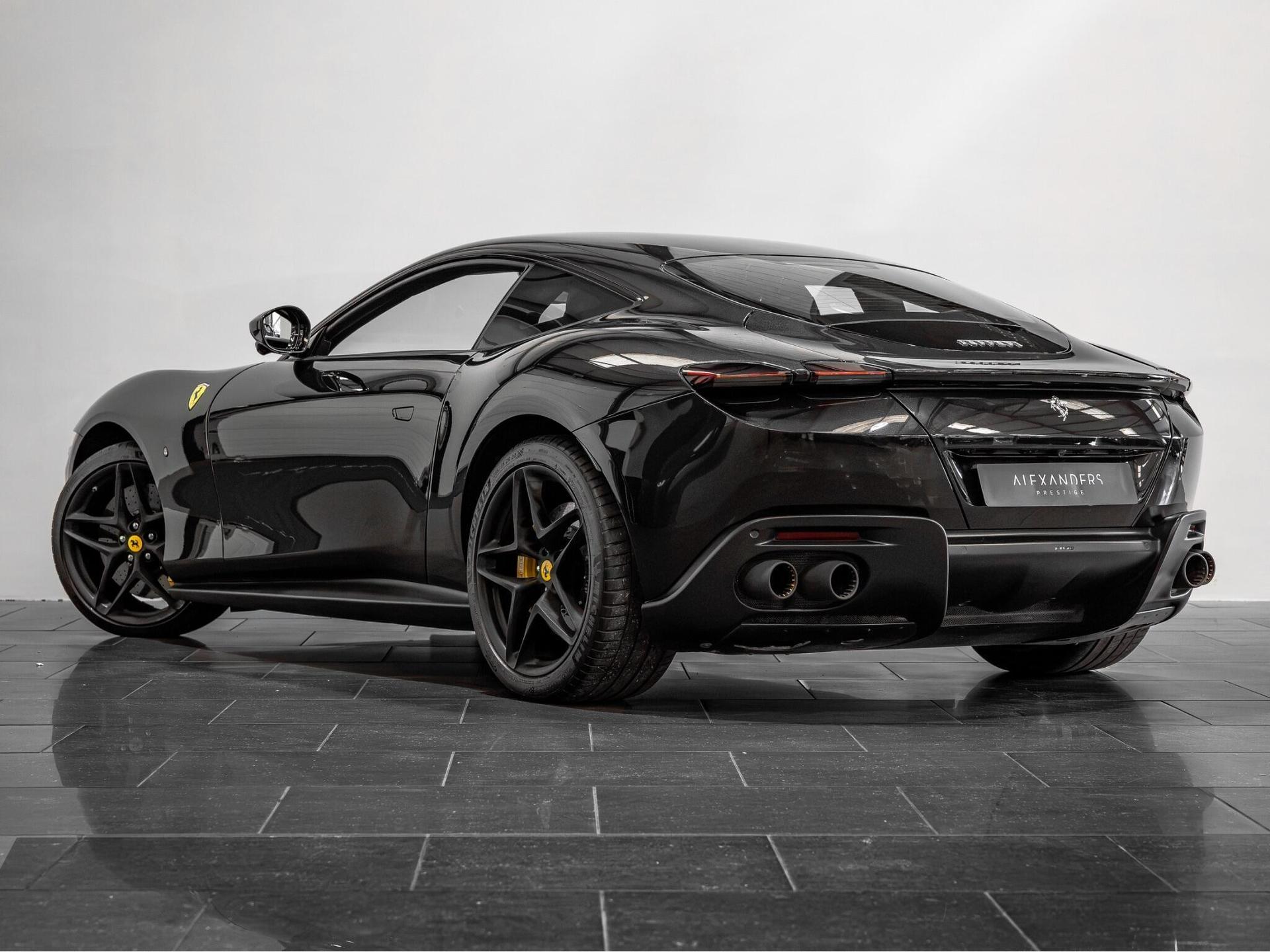 An exterior shot of the rear left on a 2021 Ferrari Roma