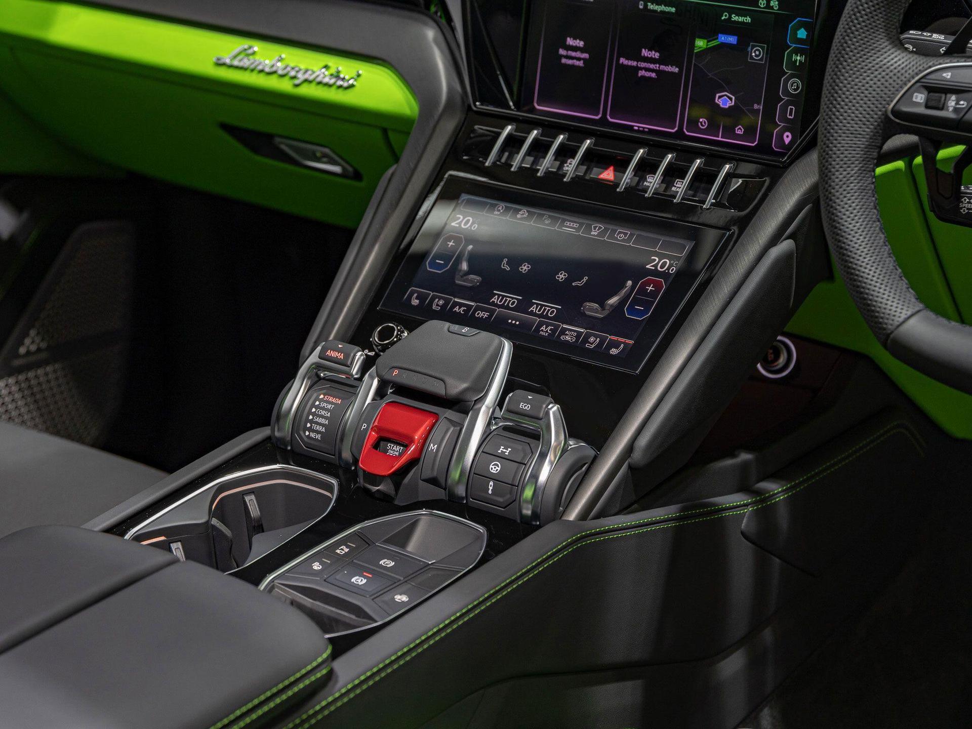 An interior shot of the interior front on a 2024 Lamborghini Urus