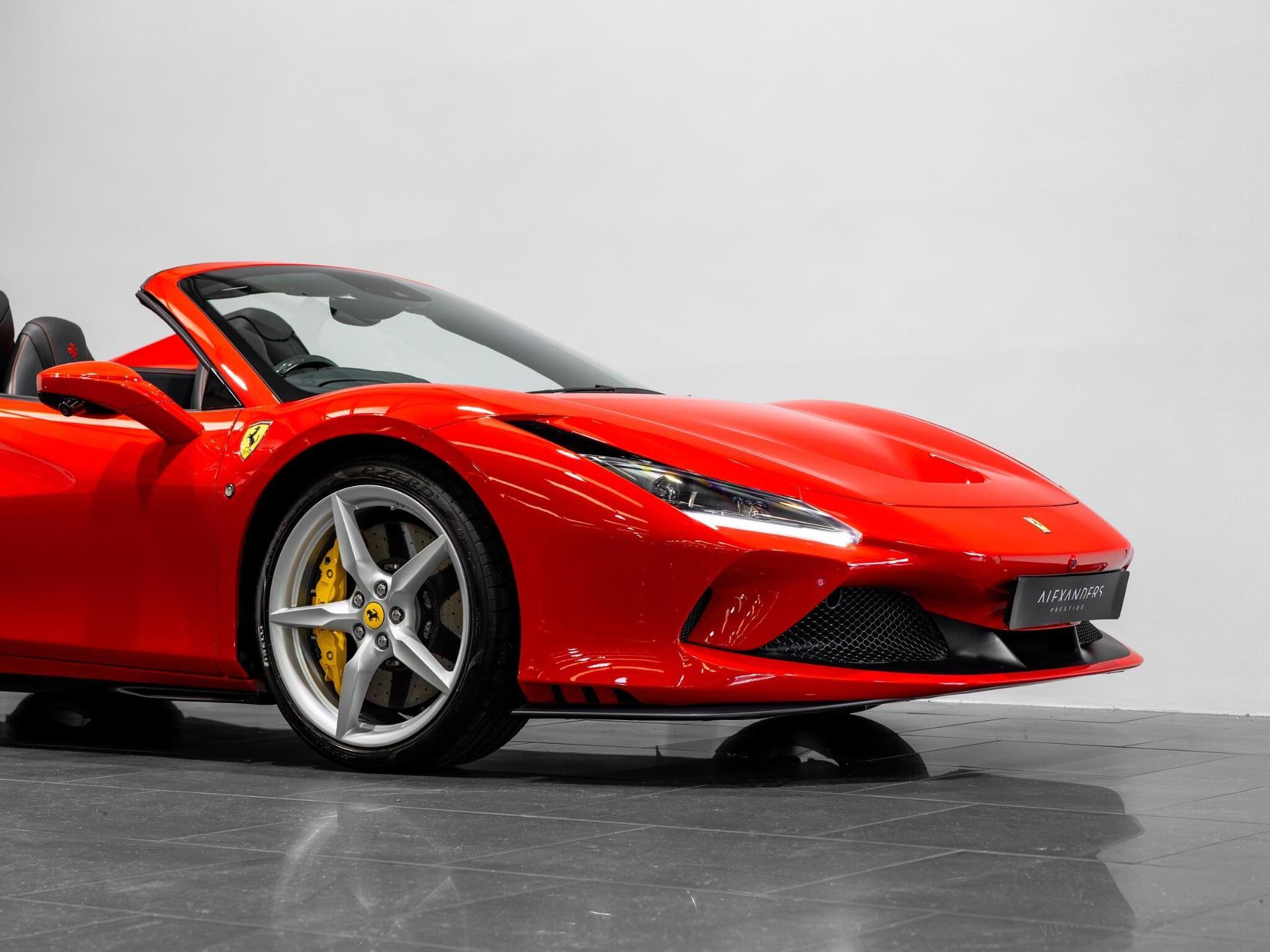 An exterior shot of the front right on a 2022 Ferrari F8 Spider