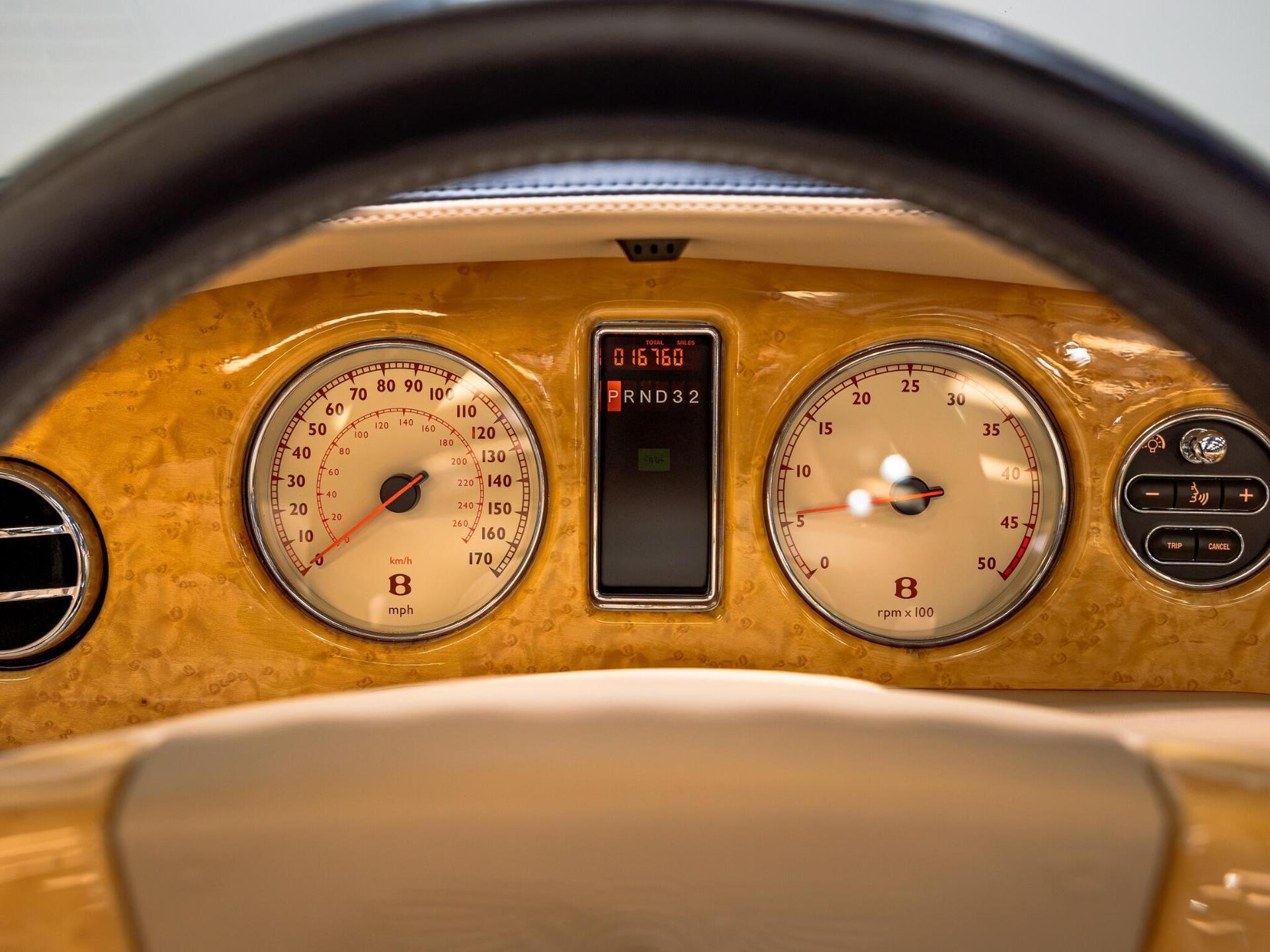 An interior shot of the driver instruments on a 2006 Bentley Azure