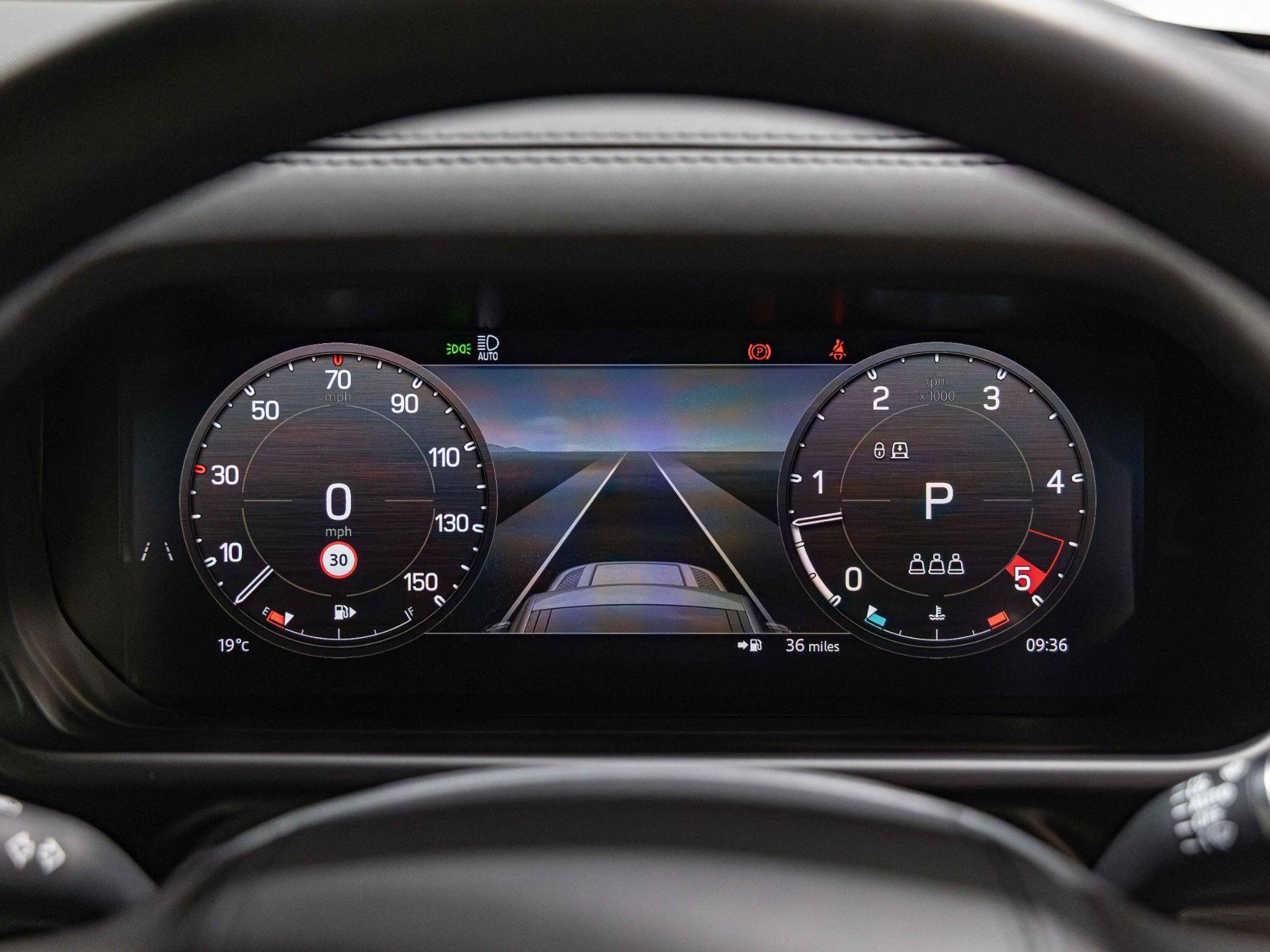 An interior shot of the driver instruments on a 2025 Land Rover Defender 90